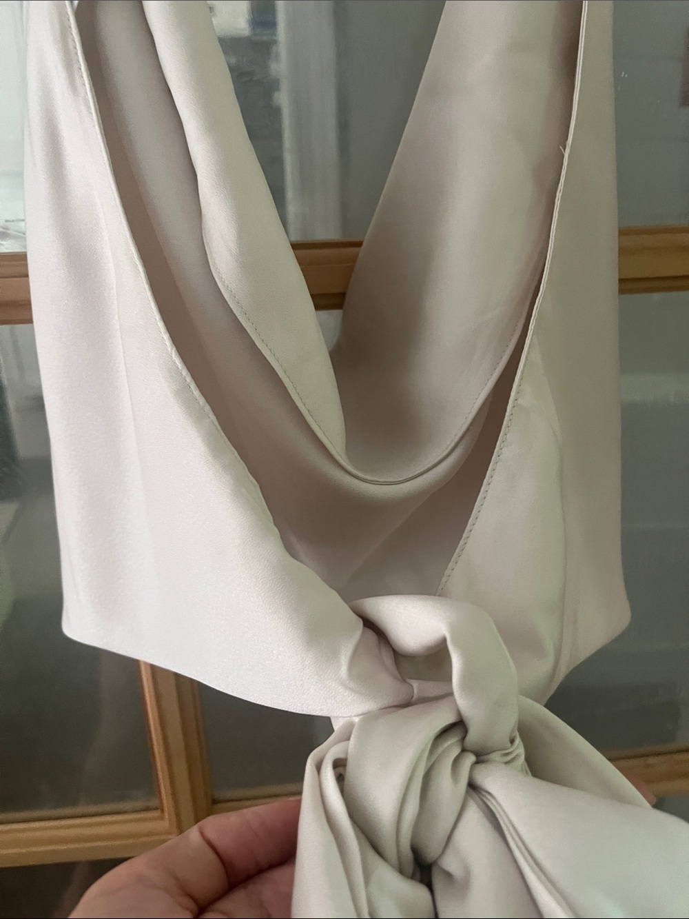 Halter Draped Slip Satin Top tie crop top Sz large cream - Picture 4 of 5
